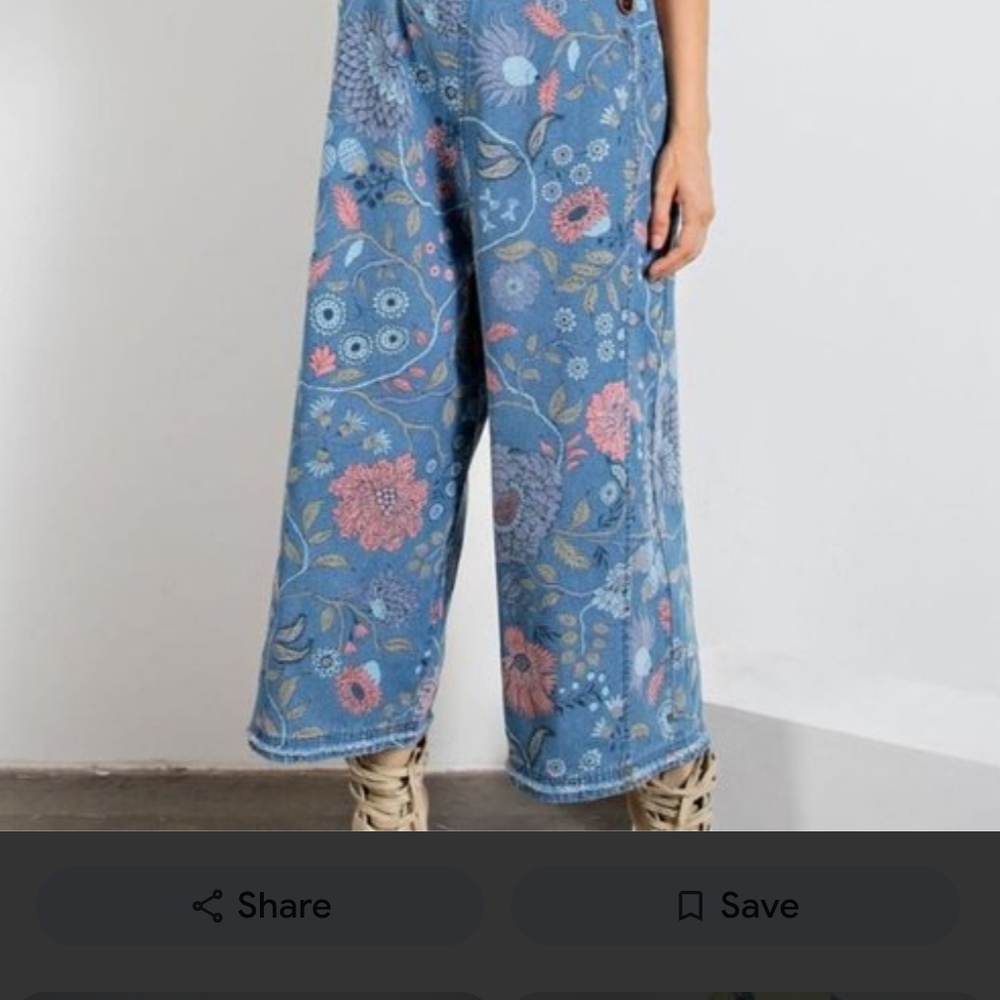 easel Blue Floral Denim Overalls Jumpsuit - Picture 4 of 12